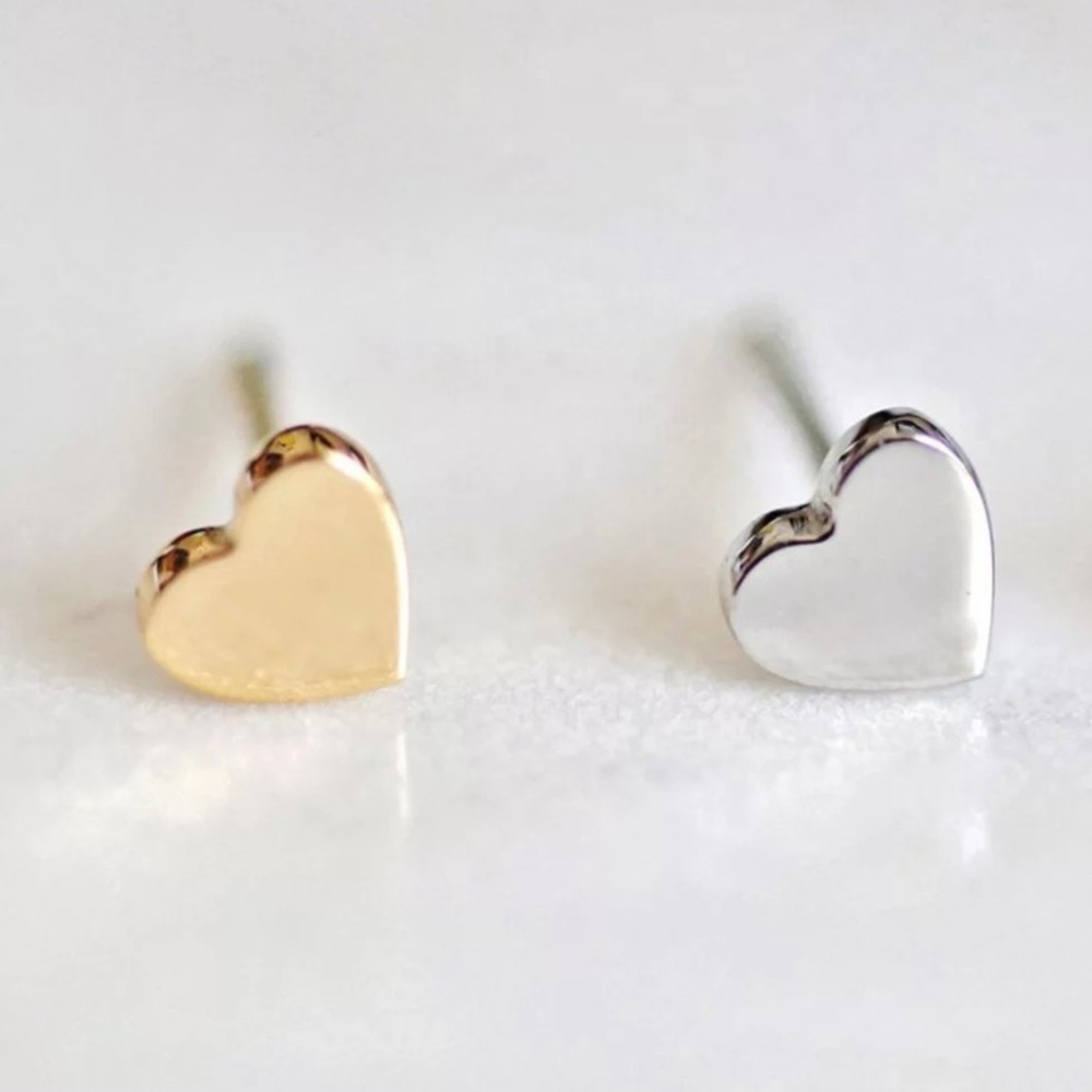 Gold and Silver Tiny Heart Stud Earrings - Picture 5 of 6
